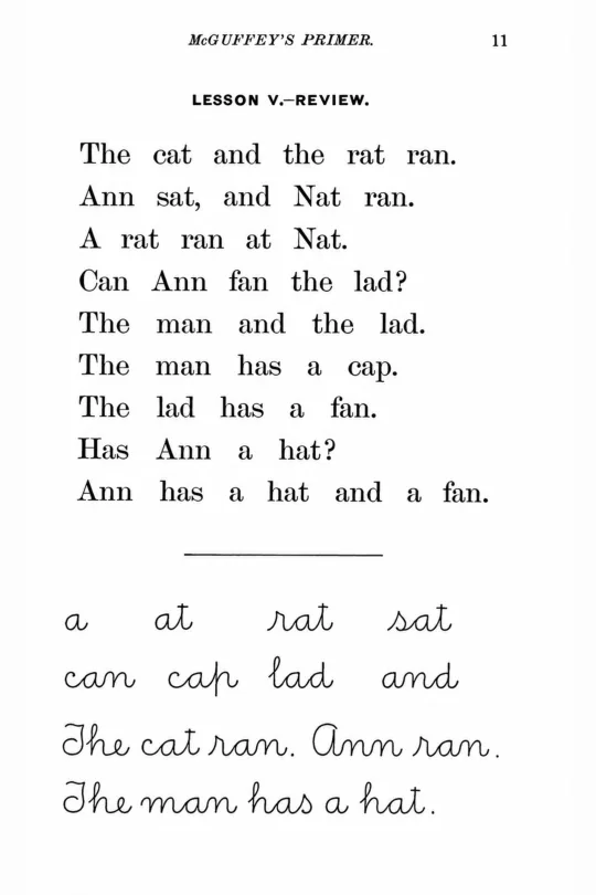 Sample page 2 from the restored McGuffey's Eclectic Primer