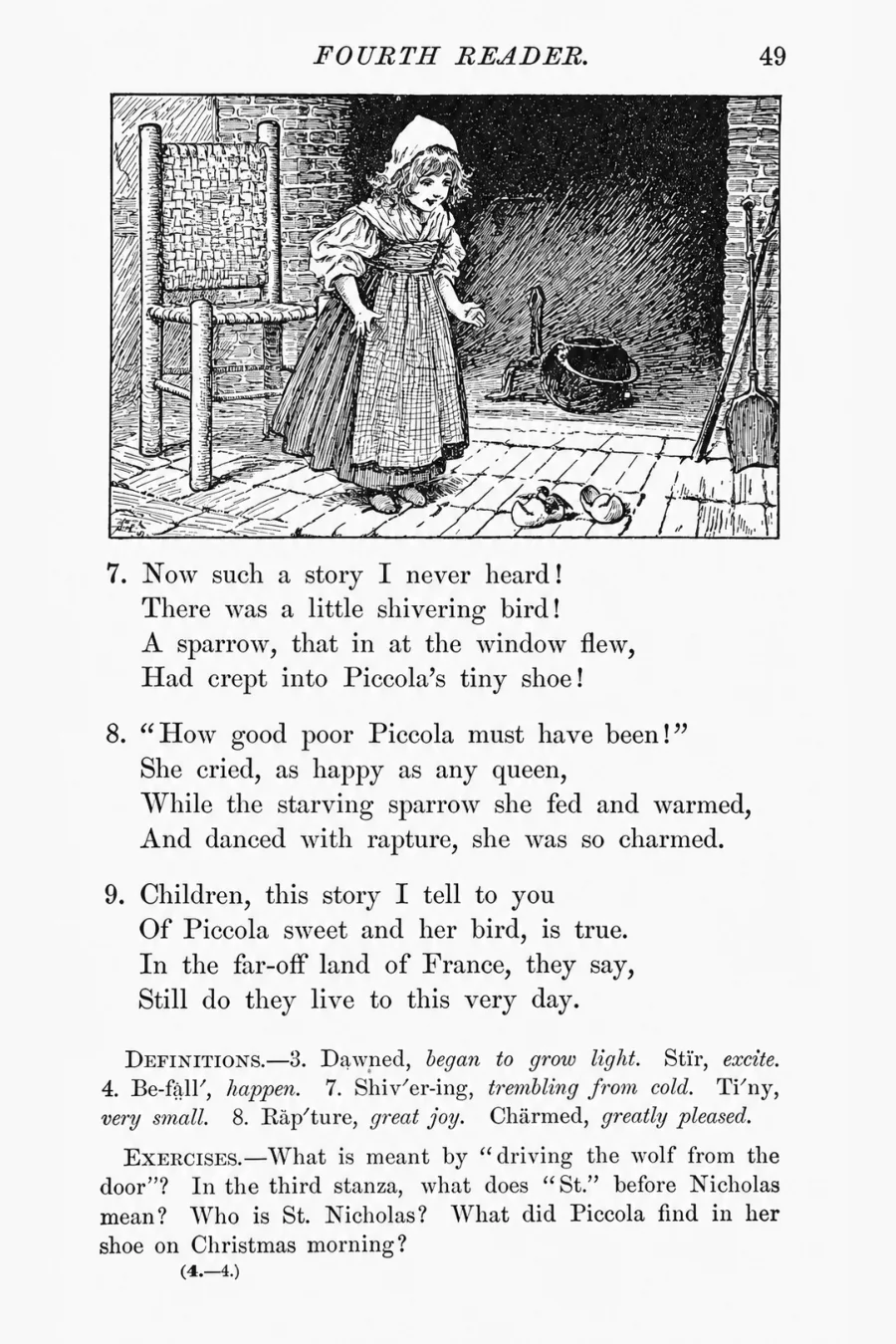 The same page 49, restored: black type on white, the engraving sharp, the running head and page number preserved