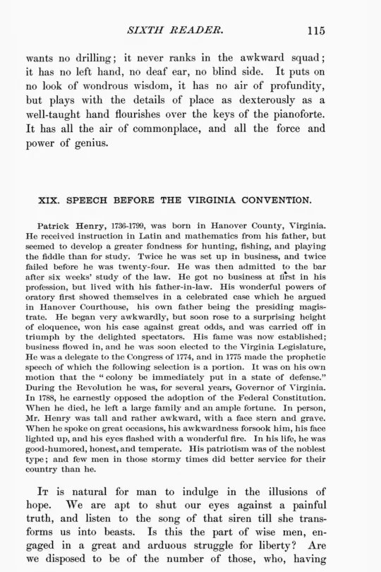 Sample page 2 from the restored McGuffey's Sixth Eclectic Reader